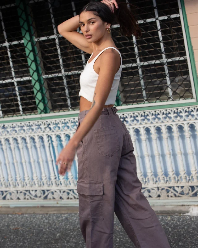 Twill Cargo Wide Leg Pants - Iron Formal Stretch Pants