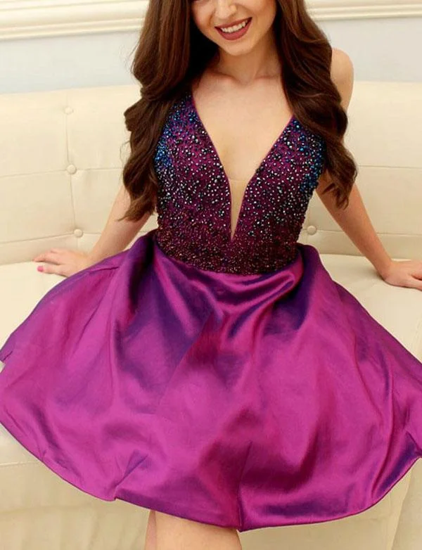 A-Line V Neck Short Homecoming Cocktail Party Dresses With Beading  cg569 Boatneck Modish Everyday