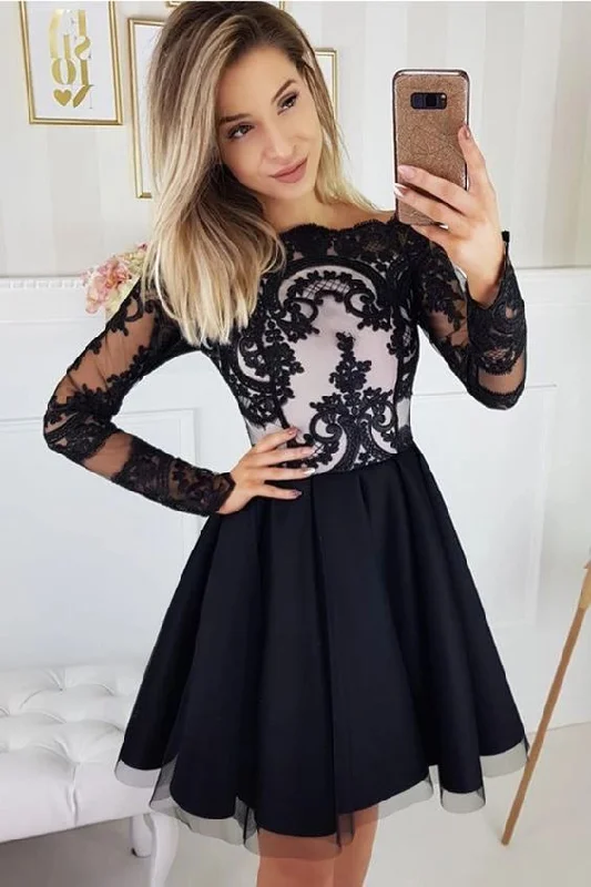 Charming Black Long Sleeves Lace Cheap Short party Dress Homecoming Dresses  cg4659 Tunics Sale discount