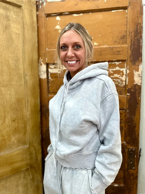 LIGHT GREY ACID WASH FLEECE HOODIE Hoodie with Pattern Geometric Abstract