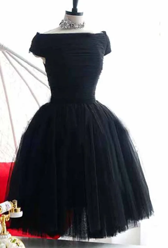 Simple black tulle off shoulder short A-line homecoming party dresses  cg5661 Tunics Fall fleece