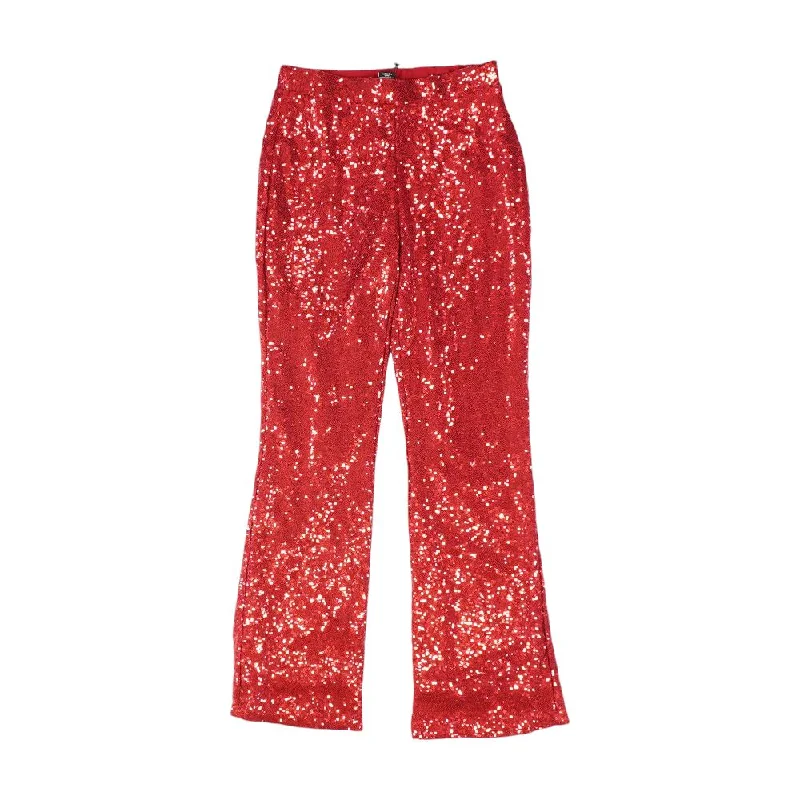 Red Solid Pants Comfy Zip-Up Pants