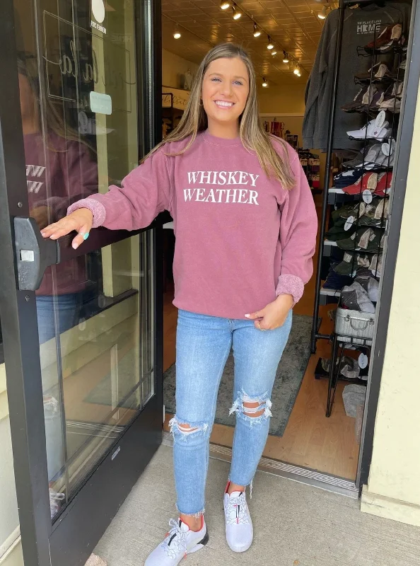 Whiskey Weather Crewneck Sweatshirt [Blush] Hoodie with Raglan Sleeves Sporty Comfortable