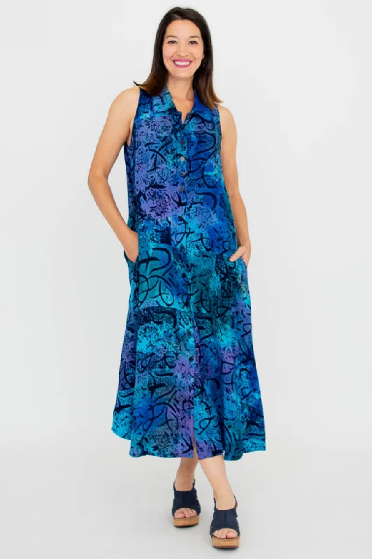 Cassy Dress, Aqua Batik Tunics stripes playful
