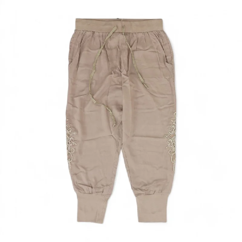 Beige Solid Capri Pants Classic Flared Pants