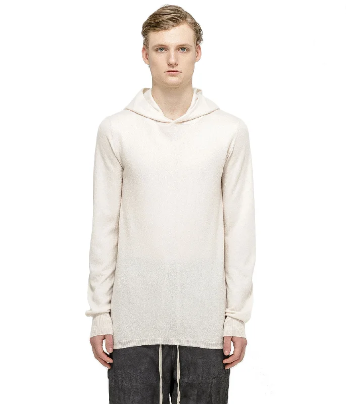 Ivory White Cashmere Hoodie Hoodie with Hem Applique Textured Unique