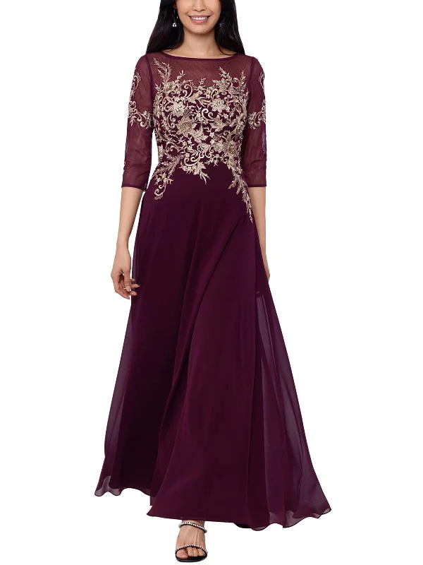Womens Mesh Embroidered Evening Dress sweetheart Neckline Romantic