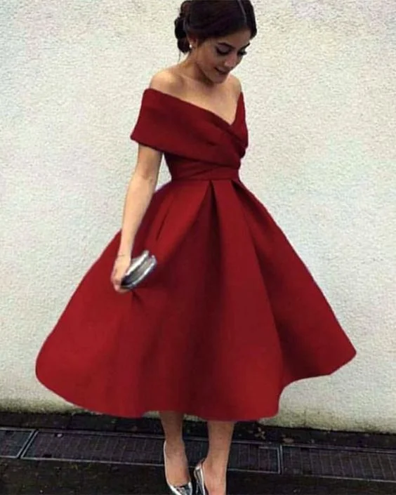 V-neck Off The Shoulder Tea Length Ball Gowns homecoming Party Dresses cg2018 Square Neckline Feminine