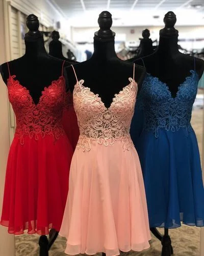 Sexy Straps Chiffon Short Party Dress, Appliques homecoming Dress  cg4508 Tunics Sophisticated sleek