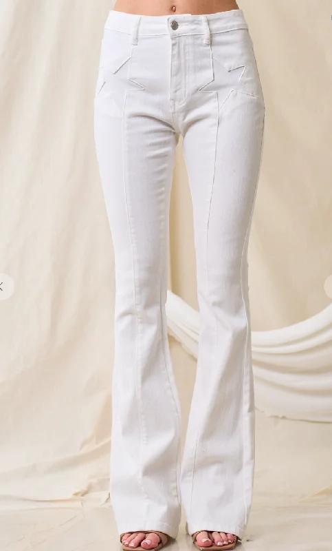D2629 - Flare Leg Star Pants Elegant Trouser Pants