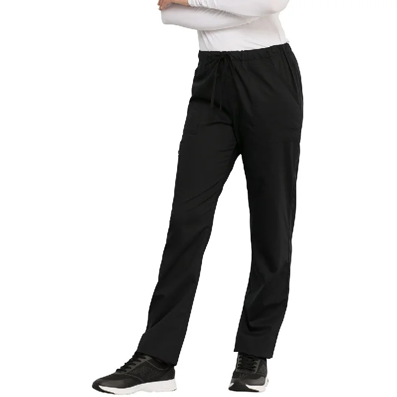 Cherokee Unisex Black 4-Pocket Tapered Leg Drawstring Pant Trendy Wide-Leg Pants