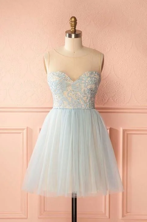 Tulle Mini Lace Dress, Cute Party Dress, Short homecoming Gown  cg7626 Tunics Silk luxurious