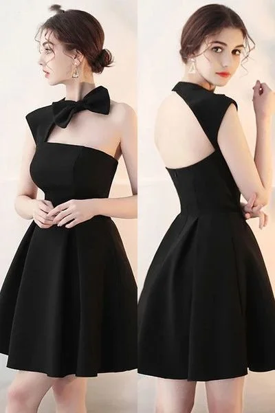 Little Black ,Homecoming Dress with Cute Bow Open Back ,party dresses  cg7738 Tunics Mesh breathable