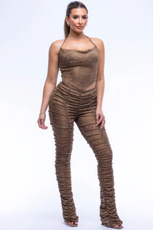 Halter Top Ruched Pants Set Comfortable Maternity Pants