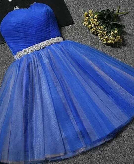 Cute Royal Blue Tulle Knee Length Party Dress, Blue Homecoming Dress cg4106 Turtleneck Warm Winter