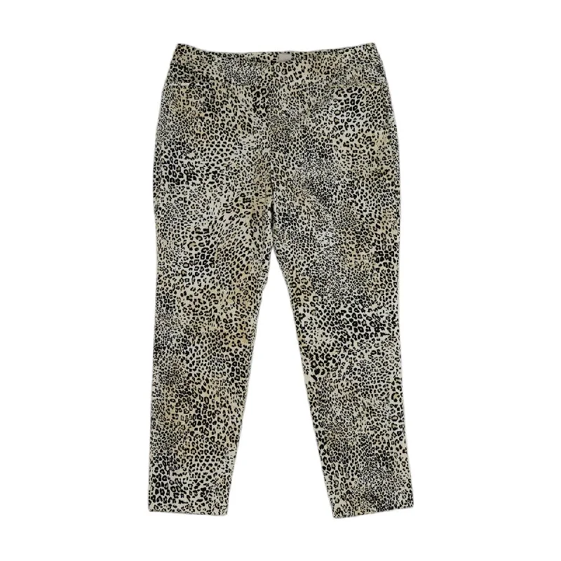 Beige Animal Print Dress Pants Relaxed High-Waist Trousers