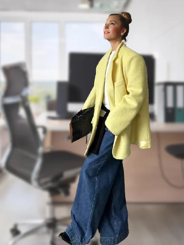 Yellow Blazer and Navy Denim Pant