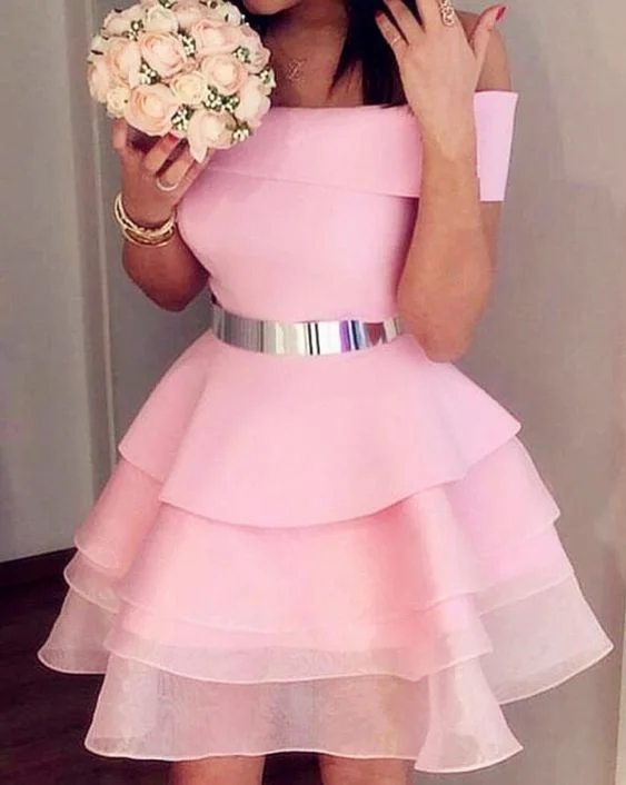 pink homecoming dresses short ruffles party dress cg3970 Tunics Corduroy durable