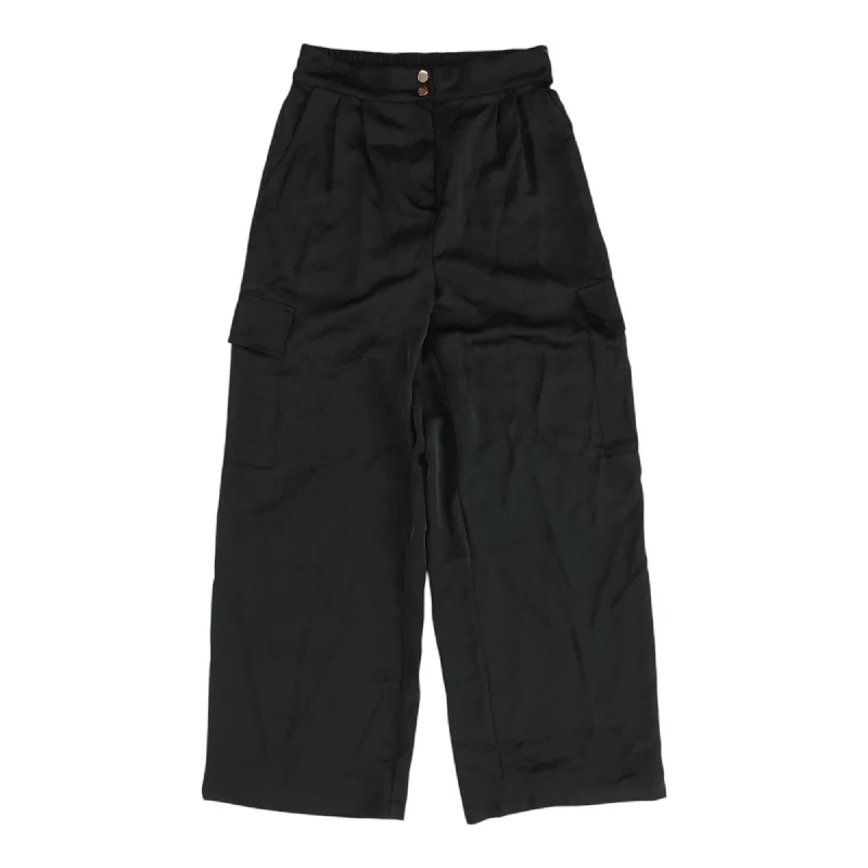 Black Solid Cargo Pants High-Waist Jogger Pants