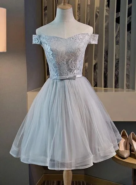 Cute Off the Shoulder Lace and Tulle Knee Length Party Dress, Homecoming dress cg3863 Tunics Yoga stretchy