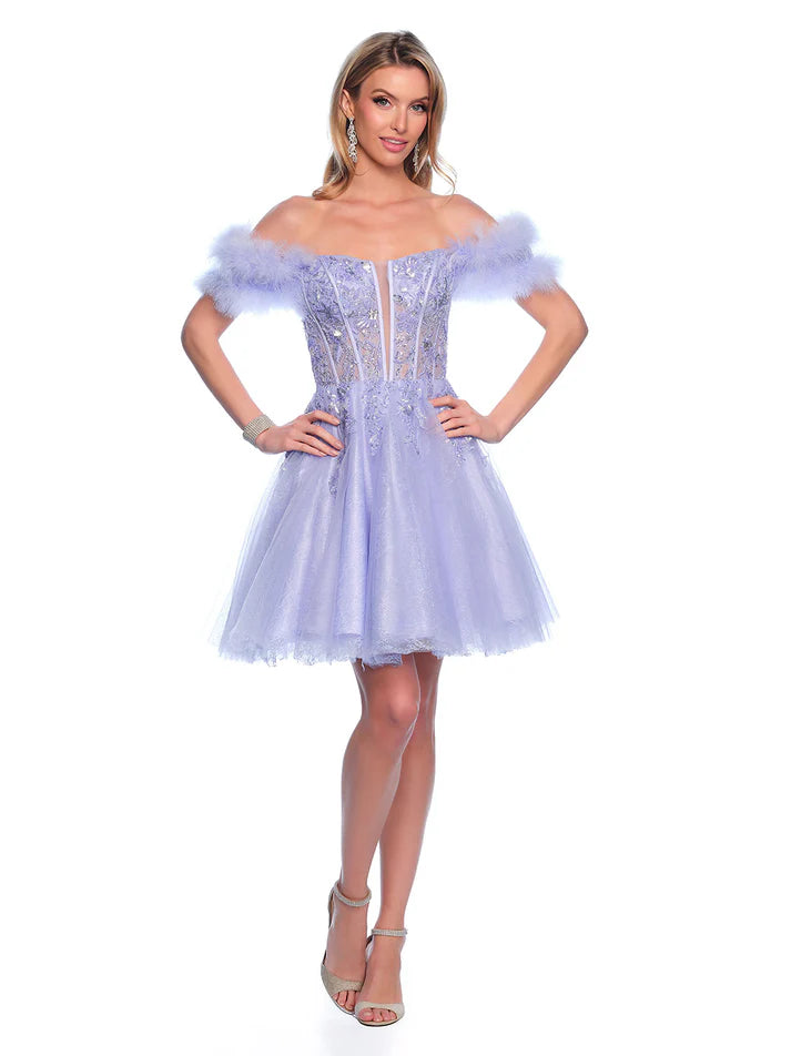Dave & Johnny 11775 Shimmer Lace A Line Feather Homecoming Dress off the shoulder Cocktail Gown Tunics Yoga stretchy