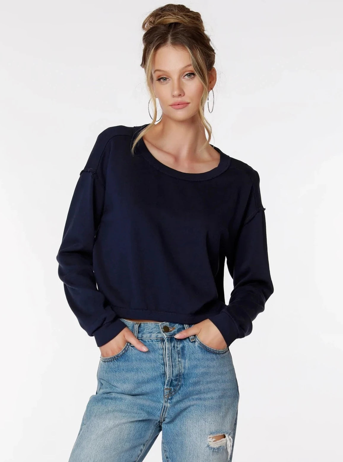 Open Tie Back Sweatshirt [Dk.Navy-57C-72817] Hoodie with Embroidery Detailed Premium