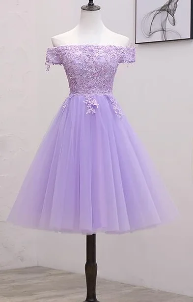 Light Purple Lace And Tulle Off The Shoulder Homecoming Dress, Short Party Dress cg2250 Chiffon Maxi Beach