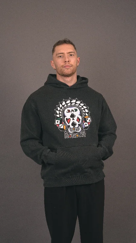 Oversized Harry Steez Skull Hoodie / Front Print Hoodie with Hem Applique Textured Unique