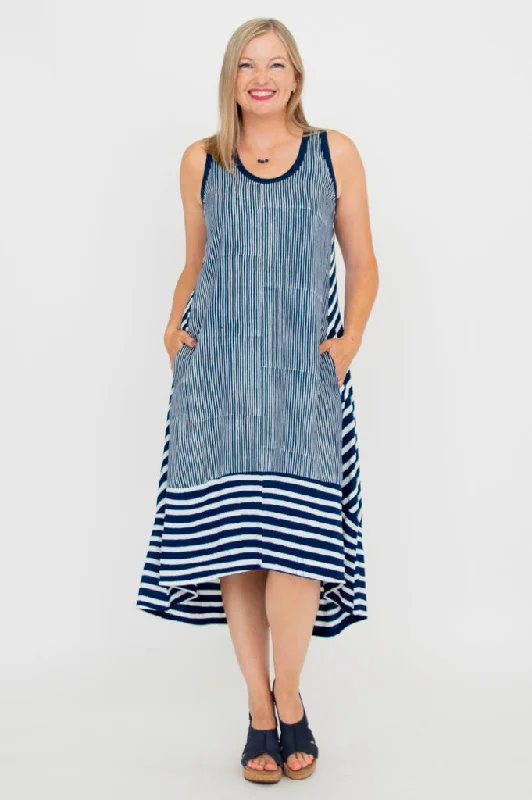 Shaina Dress, Indigo Stripe Tunics Fleece cozy