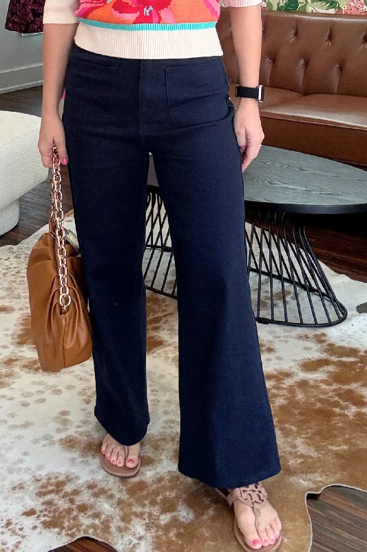 Wide Leg Front Pocket Pants Formal Slim Pants