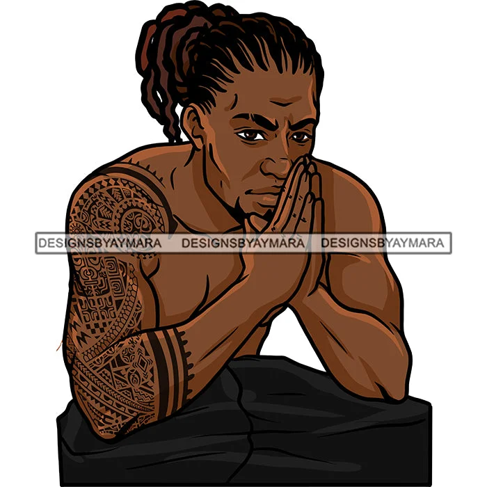 Black Man French Beard Wearing Pant Sitting Staring Dope Street Gangster Bisep Chest Curly Hairs Hair Nubian African American Boy SVG JPG PNG Vector Clipart Cricut Silhouette Cut Cutting Fashionable Tapered Leg Pants