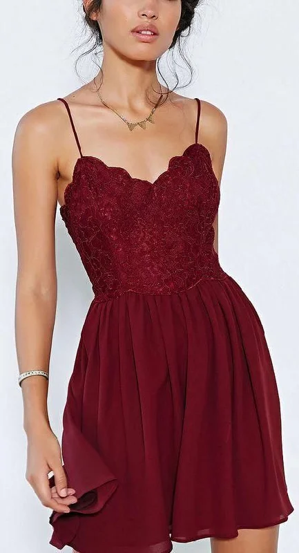 Dark Red Evening dress Cocktail Dresses Backless homecoming dress Chiffon Mini Party Dresses Lace Short homecoming Dresses cg1800 Tunics Lace romantic