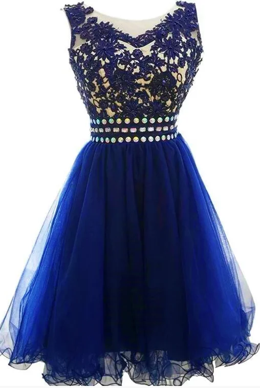 Cute Blue Knee Length Round Neckline Beade Party Dress, Blue Homecoming Dress cg2635 Tunics Handmade artisanal