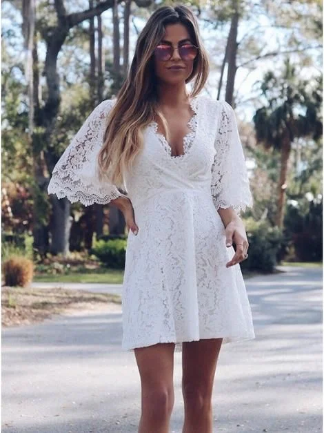 Homecoming Dresses A-Line, Party Dresses Lace, White Lace Homecoming dress cg3452 Tunics Practical durable