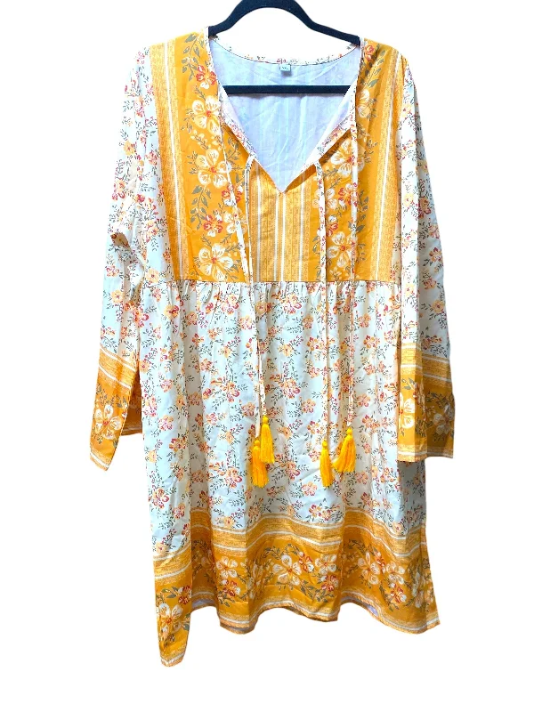 Dress Casual Short By Clothes Mentor In Yellow, Size: 2x Tunics Print Colorful