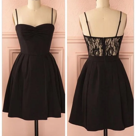 Black Homecoming Dresses, Spaghetti Straps Short Dresses, A Line Party Dresses cg4128 Crew Neckline Casual