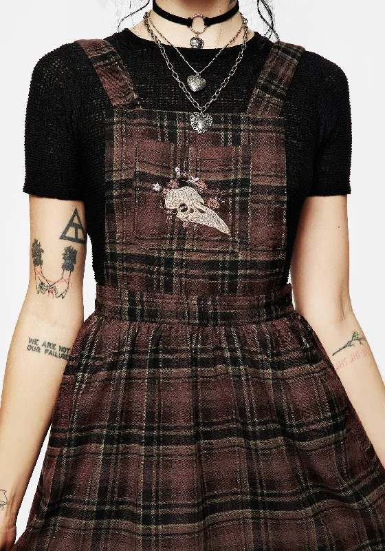 Hickory Embroidered Check Mini Pinafore Dress Tunics Cozy soft