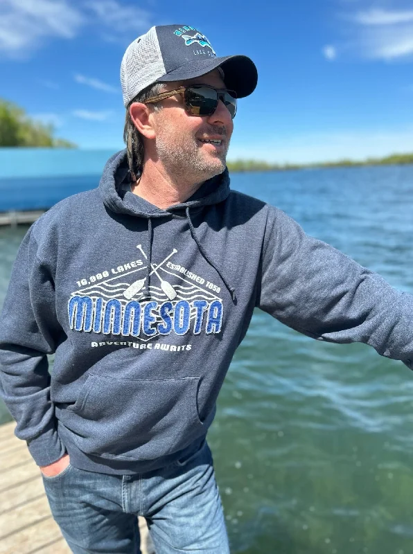 Adventure Awaits Minnesota Hooded Sweatshirt [Midnight Blue] Hoodie with Puffed Sleeves Voluminous Trendy