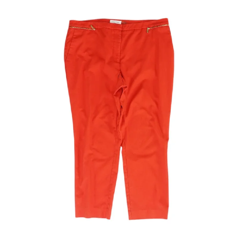 Red Solid Dress Pants Relaxed Linen Pants
