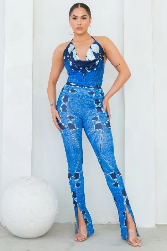 Handkerchief Backless Top & Pants Set Soft Stretch Pants