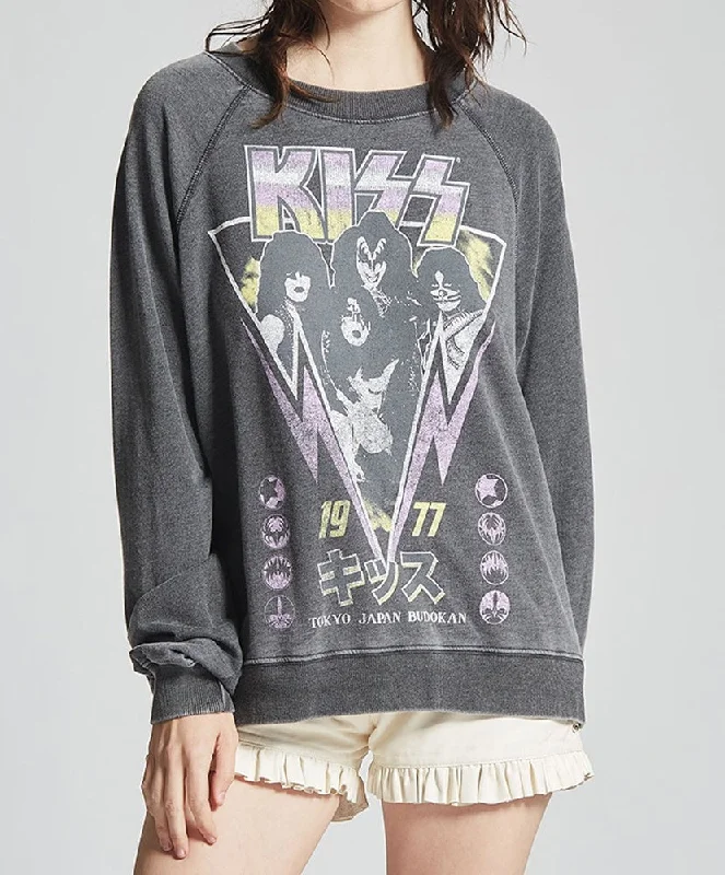 Recycled Karma - KISS Tokyo Japan Tour Sweatshirt Hoodie with Distressed Vintage Worn
