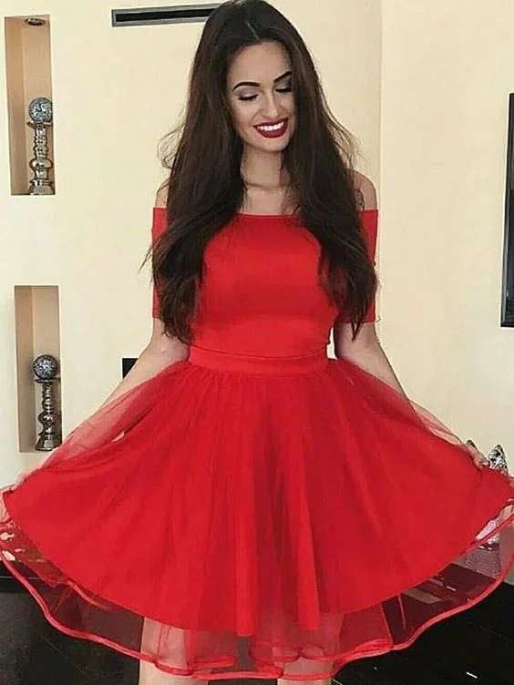 A-Line Off-the-Shoulder Short Red Homecoming Party Dress ,cheap homecoming dress cg444 Tunics Polka dots