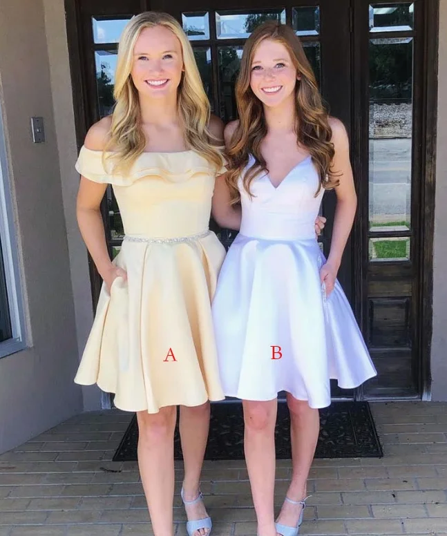 Cute satin short party dress, yellow homecoming dress cg4982 Tunics Print Colorful