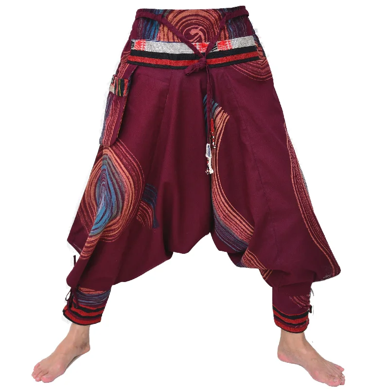 Samurai Pants Harem Pants Ninja Pants Men Women Red Hand Painted Formal Wide-Leg Pants