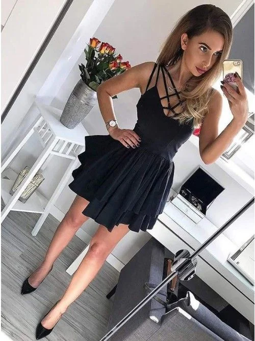 black criss cross neck homecoming party dresses, cg5858 Tunics Prom sequined