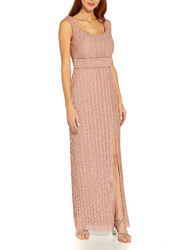 Womens Metallic Pleated Evening Dress Tunics Trendy modern