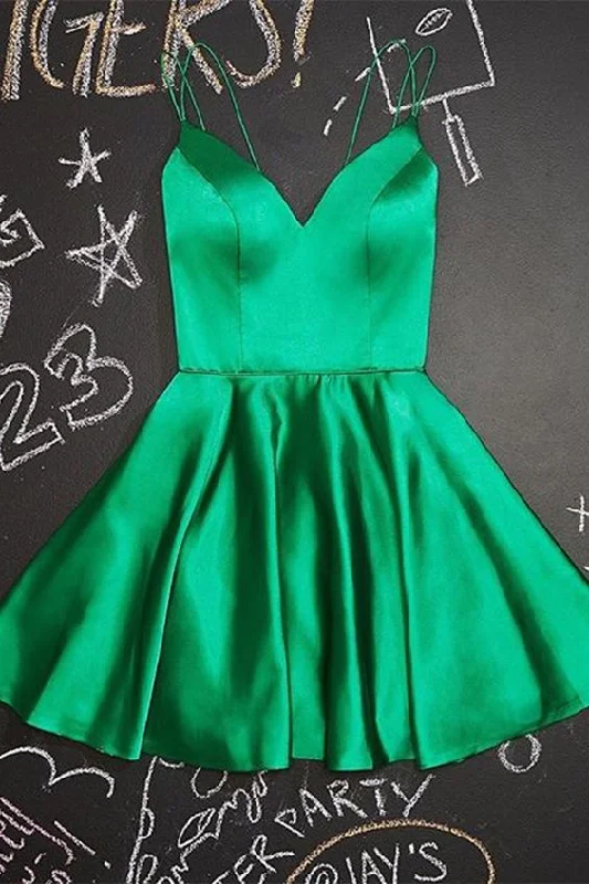 A-Line Short green Homecoming Dress Satin Party Dress cg5148 Tunics Sophisticated sleek
