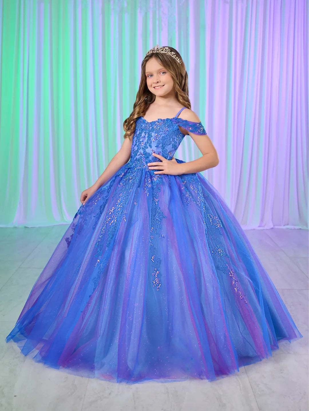 Tiffany Princess 13760 Shimmer Girls Lace Pageant Dress Corset off the Shoulder Gown Tulle Tunics Bestseller popular