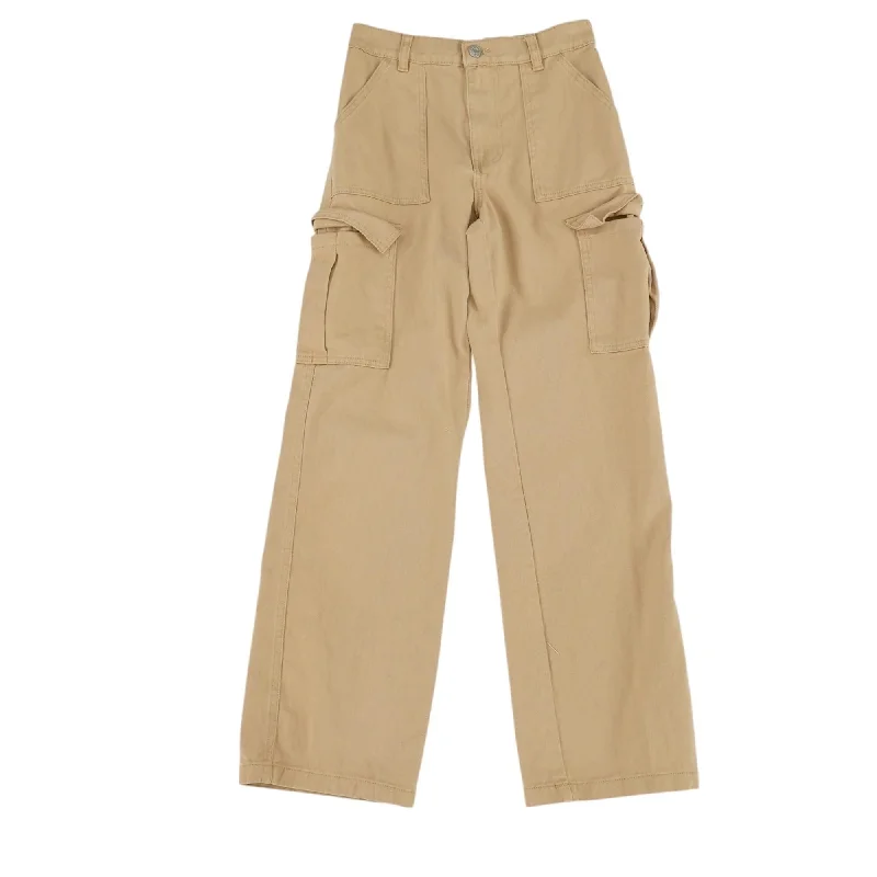 Tan Solid Cargo Pants Relaxed Fit Trousers