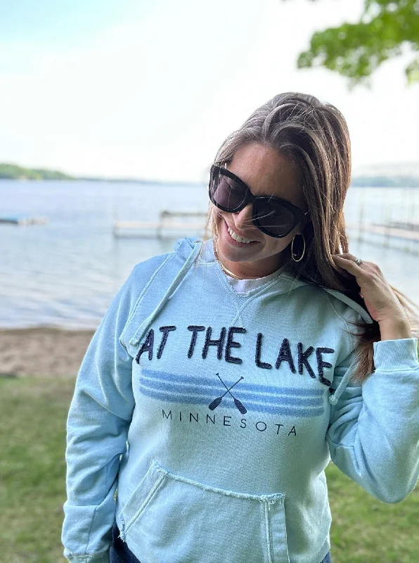 At The Lake Hooded Sweatshirt [Powder Blue] Hoodie with Longline Fit Extended Stylish